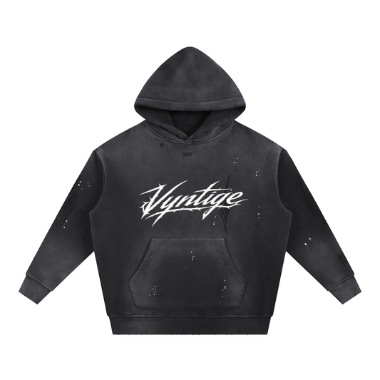 Vintage Washed Frayed Fleece Hoodie