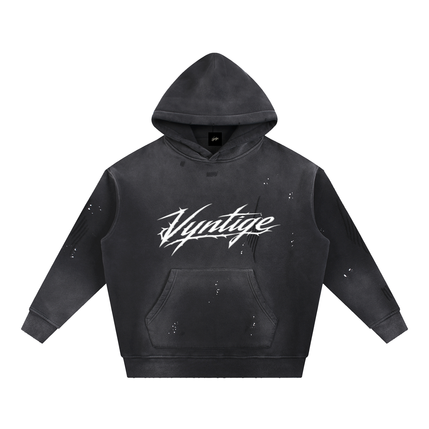 Vintage Washed Frayed Fleece Hoodie